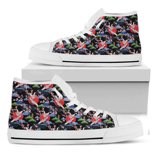 Japanese Traditional Pattern Print White High Top Shoes