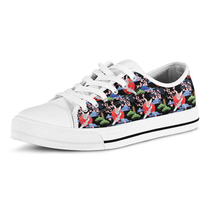 Japanese Traditional Pattern Print White Low Top Shoes