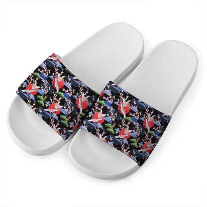 Japanese Traditional Pattern Print White Slide Sandals