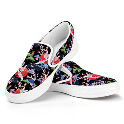 Japanese Traditional Pattern Print White Slip On Shoes