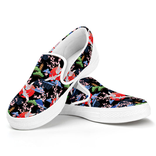 Japanese Traditional Pattern Print White Slip On Shoes