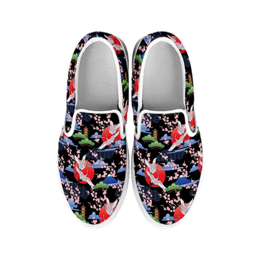 Japanese Traditional Pattern Print White Slip On Shoes