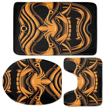 Japanese Warrior Mask Print 3 Piece Bath Mat Set
