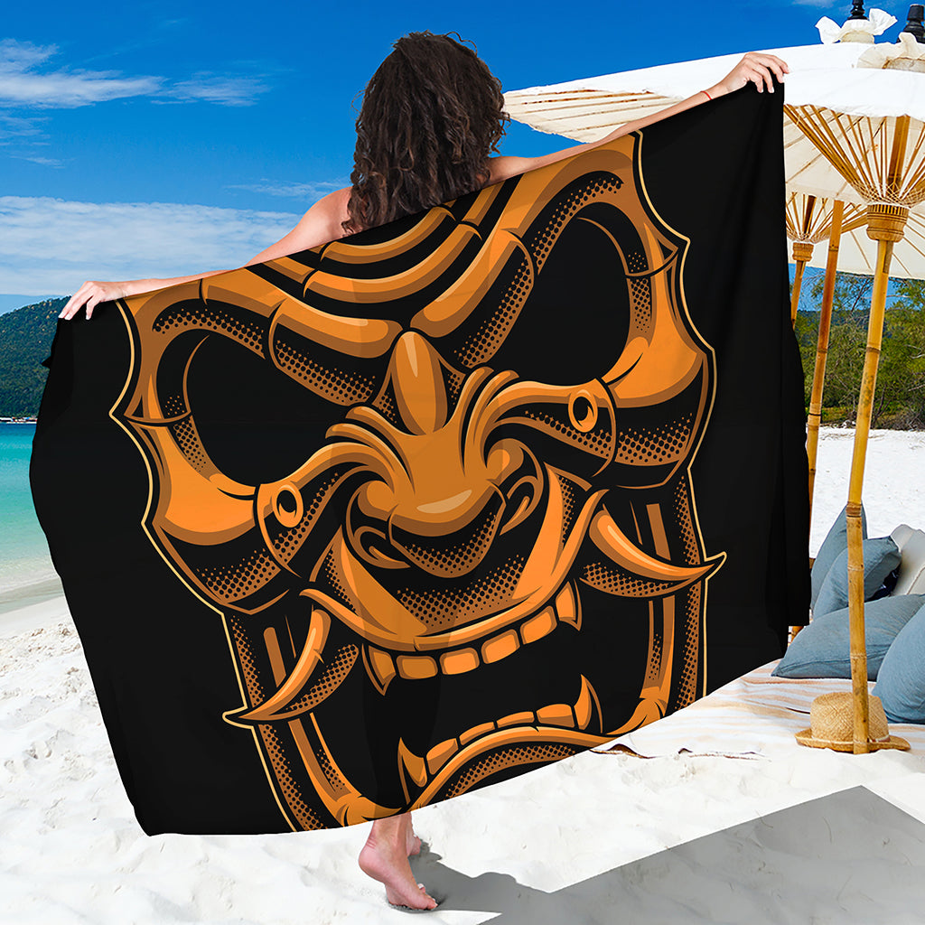 Japanese Warrior Mask Print Beach Sarong Wrap