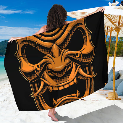 Japanese Warrior Mask Print Beach Sarong Wrap