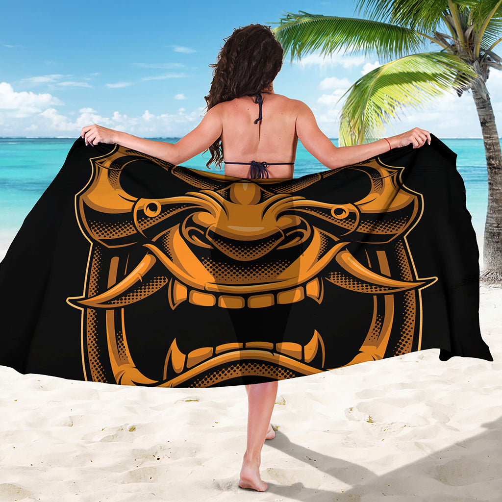 Japanese Warrior Mask Print Beach Sarong Wrap