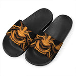 Japanese Warrior Mask Print Black Slide Sandals