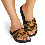 Japanese Warrior Mask Print Black Slide Sandals
