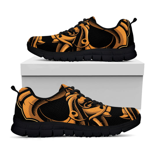 Japanese Warrior Mask Print Black Sneakers