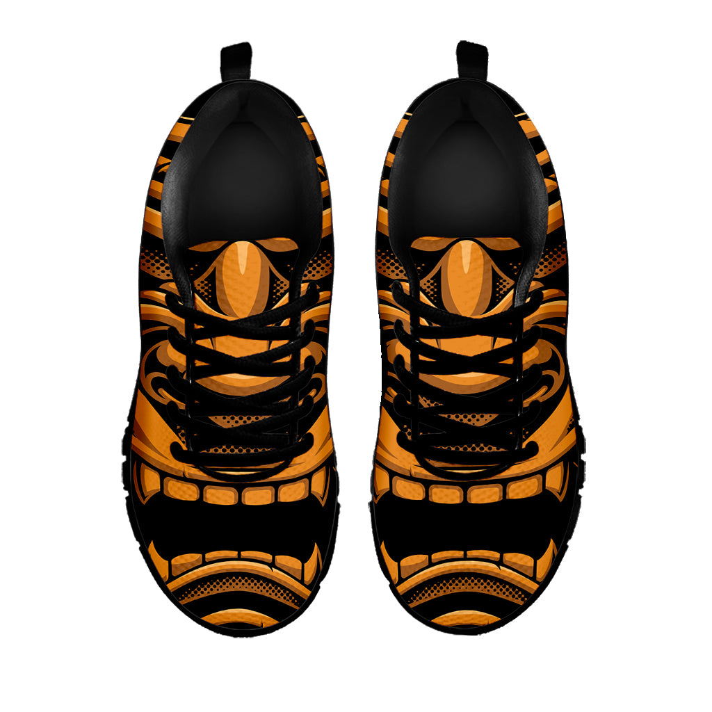 Japanese Warrior Mask Print Black Sneakers