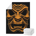 Japanese Warrior Mask Print Blanket