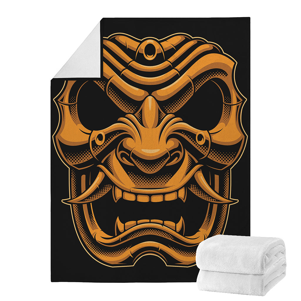 Japanese Warrior Mask Print Blanket