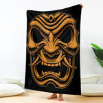 Japanese Warrior Mask Print Blanket