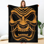 Japanese Warrior Mask Print Blanket