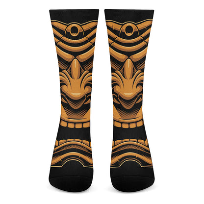 Japanese Warrior Mask Print Crew Socks