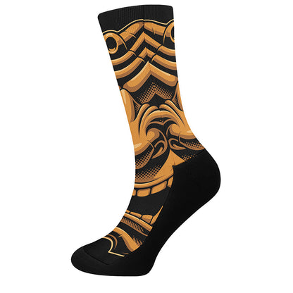 Japanese Warrior Mask Print Crew Socks