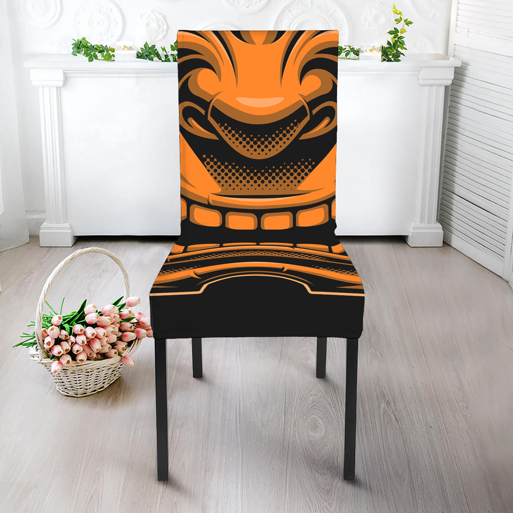 Japanese Warrior Mask Print Dining Chair Slipcover