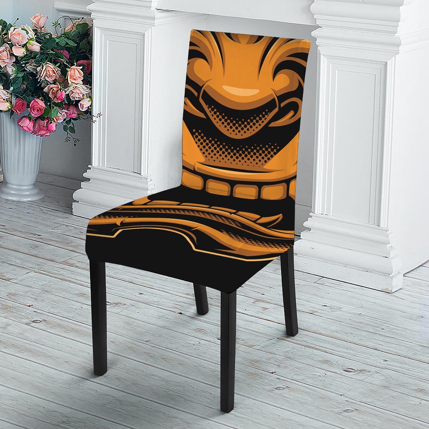 Japanese Warrior Mask Print Dining Chair Slipcover