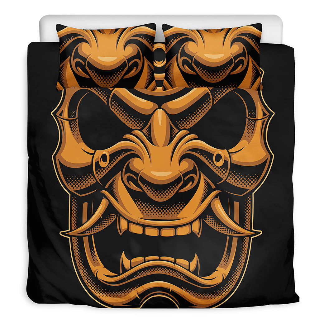 Japanese Warrior Mask Print Duvet Cover Bedding Set