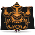 Japanese Warrior Mask Print Hooded Blanket