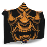 Japanese Warrior Mask Print Hooded Blanket