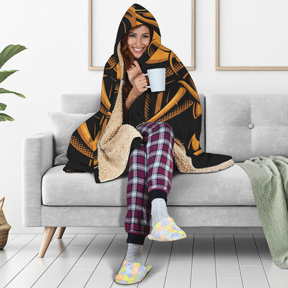 Japanese Warrior Mask Print Hooded Blanket