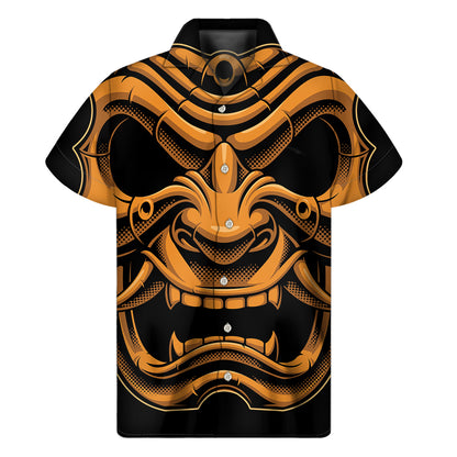 Japanese Warrior Mask Print Men's Short Sleeve Shirt