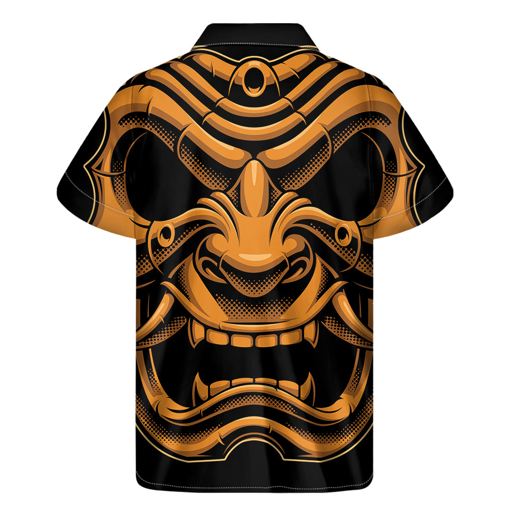 Japanese Warrior Mask Print Men's Short Sleeve Shirt