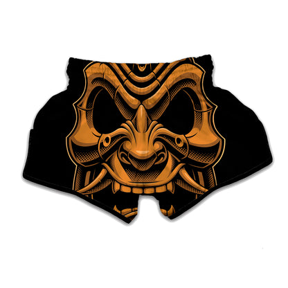Japanese Warrior Mask Print Muay Thai Boxing Shorts