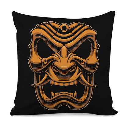 Japanese Warrior Mask Print Pillow Cover