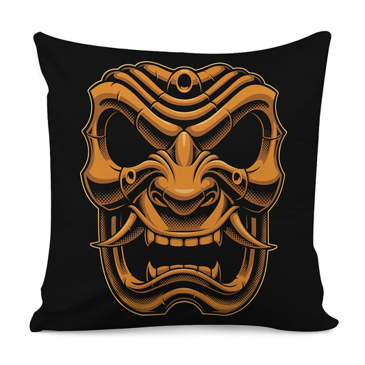 Japanese Warrior Mask Print Pillow Cover