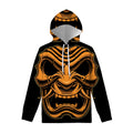 Japanese Warrior Mask Print Pullover Hoodie