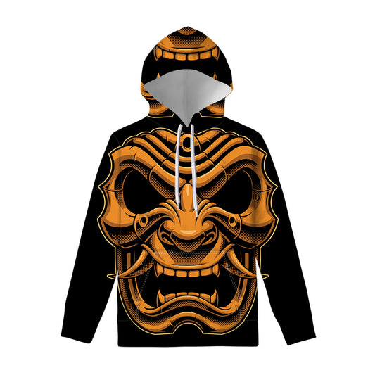 Japanese Warrior Mask Print Pullover Hoodie