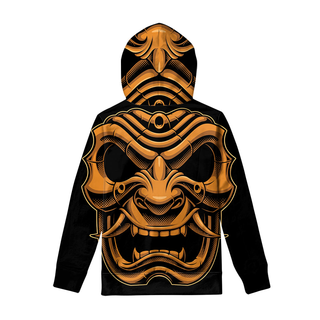 Japanese Warrior Mask Print Pullover Hoodie
