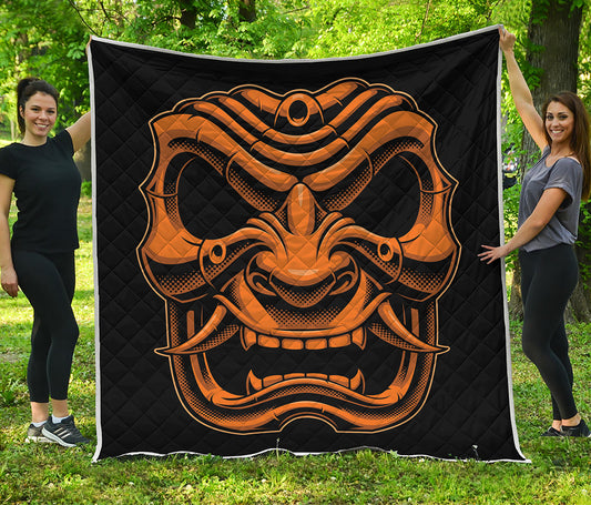 Japanese Warrior Mask Print Quilt