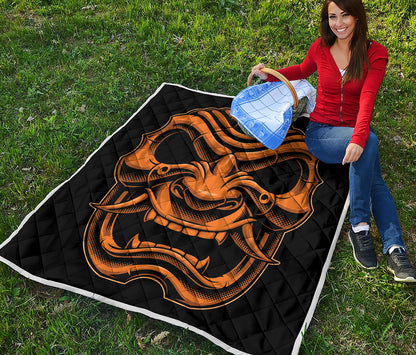 Japanese Warrior Mask Print Quilt