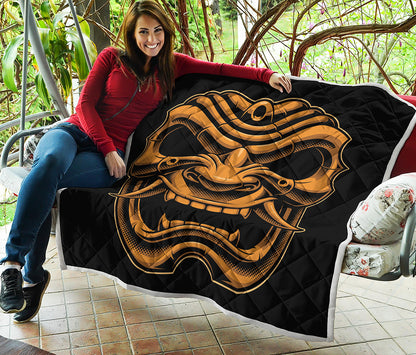 Japanese Warrior Mask Print Quilt