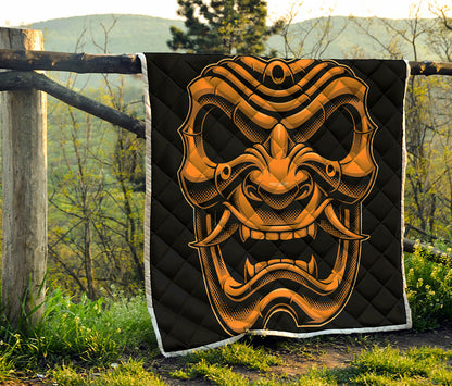 Japanese Warrior Mask Print Quilt