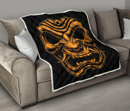 Japanese Warrior Mask Print Quilt