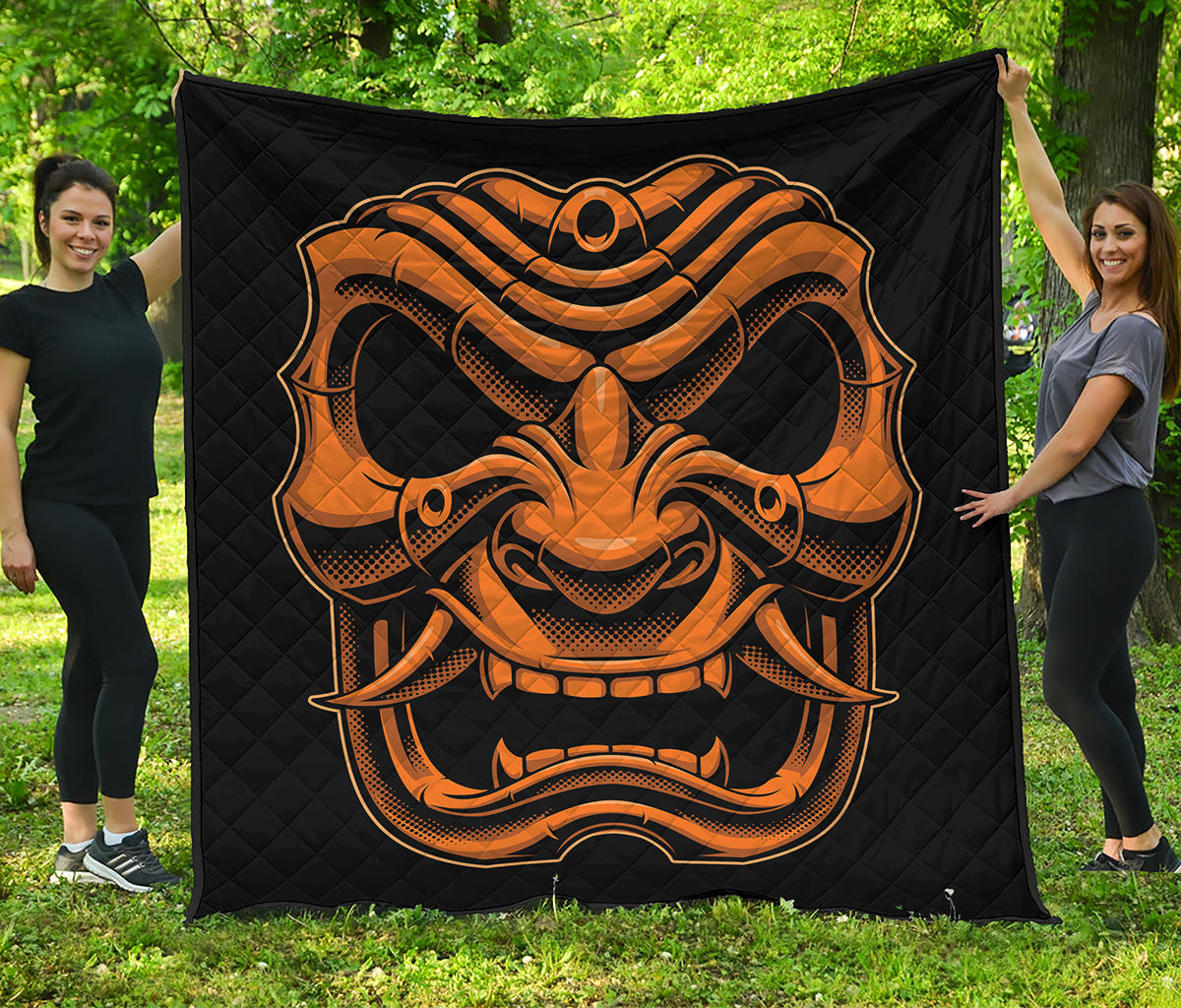 Japanese Warrior Mask Print Quilt