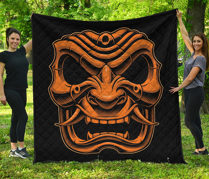 Japanese Warrior Mask Print Quilt