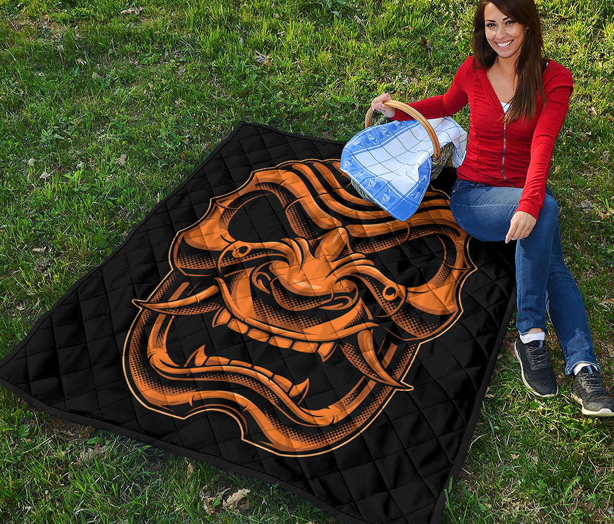 Japanese Warrior Mask Print Quilt