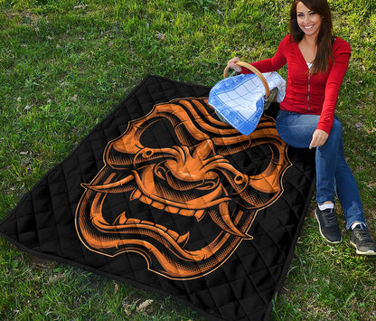 Japanese Warrior Mask Print Quilt