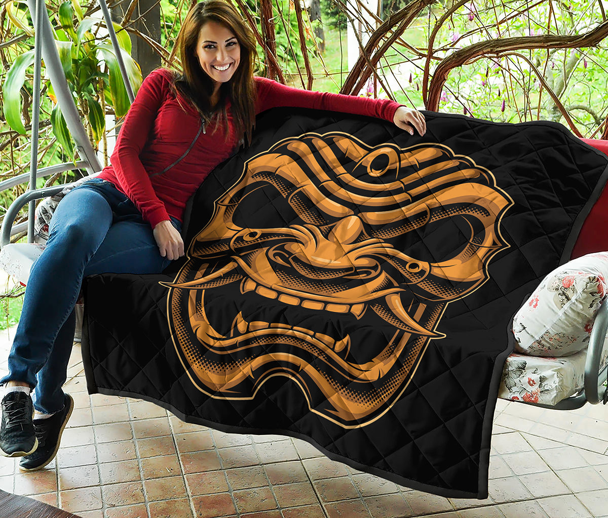 Japanese Warrior Mask Print Quilt