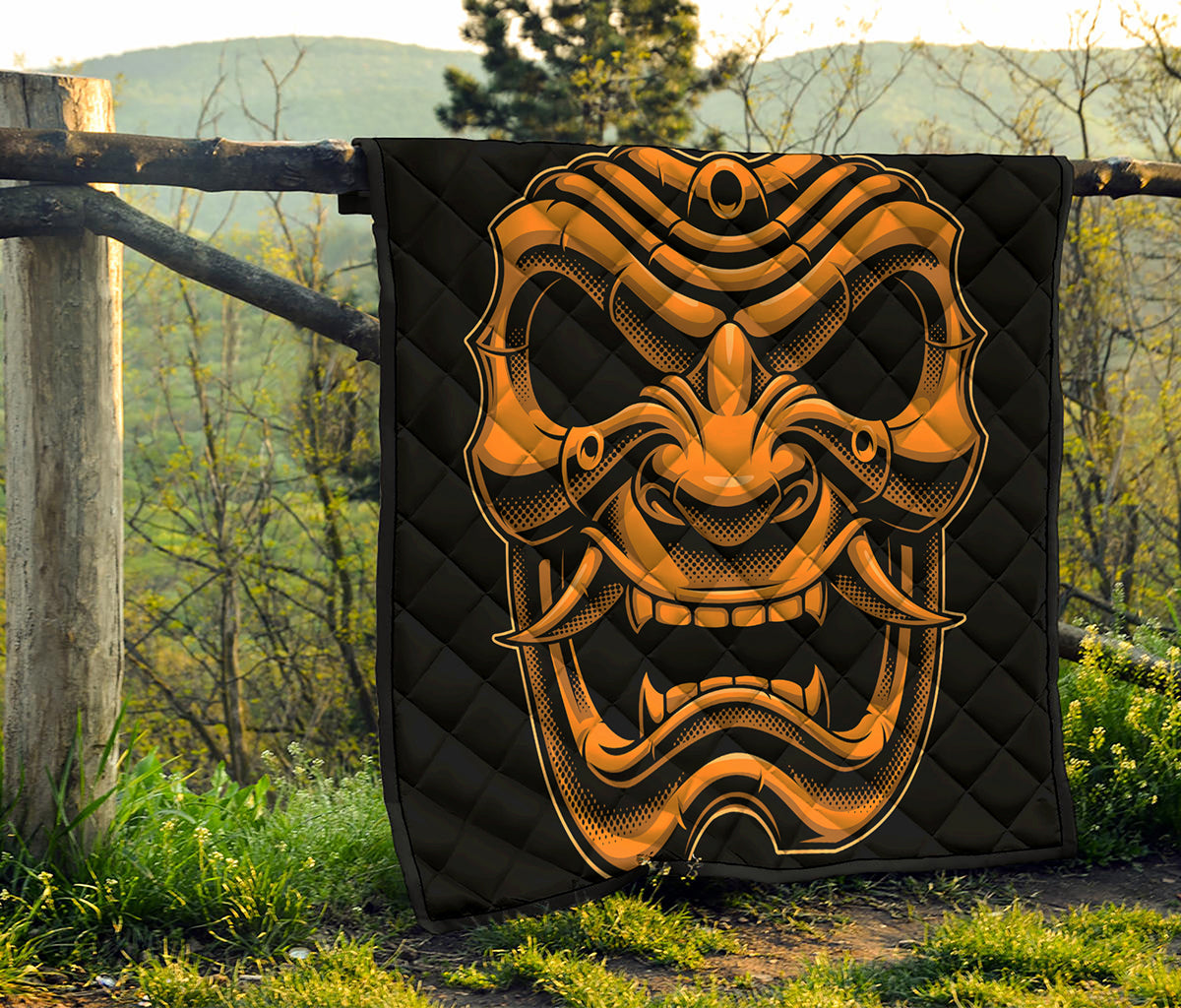 Japanese Warrior Mask Print Quilt
