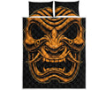Japanese Warrior Mask Print Quilt Bed Set
