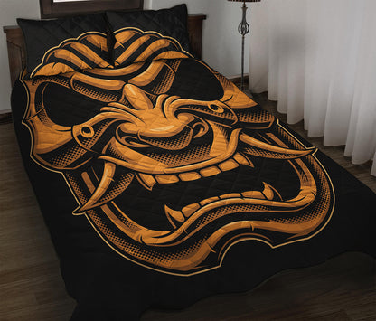 Japanese Warrior Mask Print Quilt Bed Set