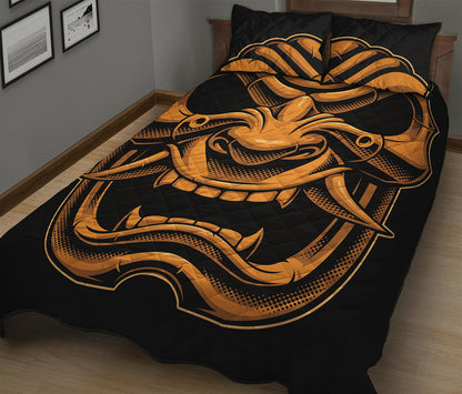 Japanese Warrior Mask Print Quilt Bed Set