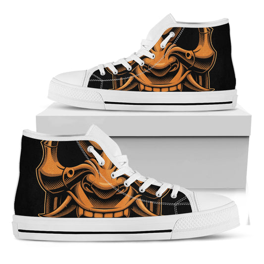 Japanese Warrior Mask Print White High Top Shoes