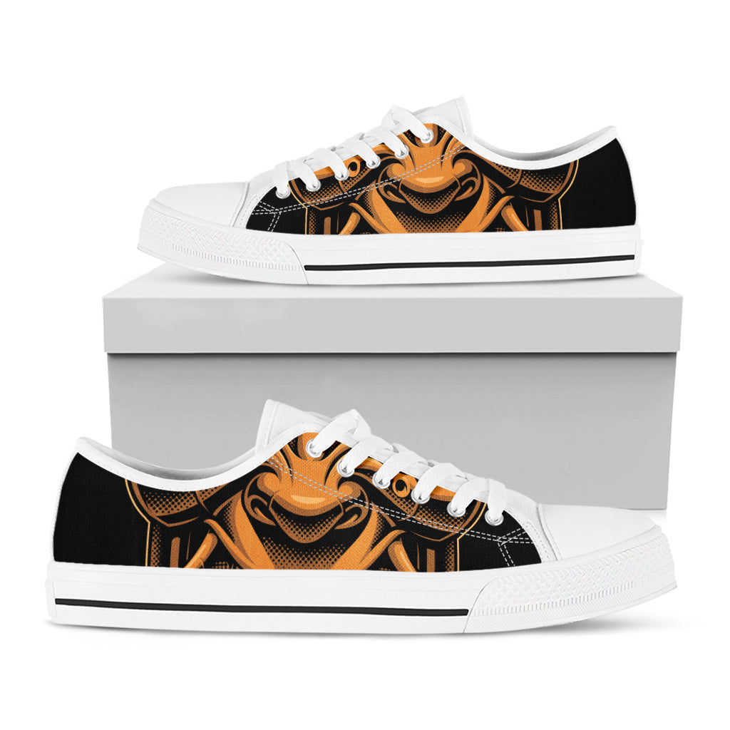 Japanese Warrior Mask Print White Low Top Shoes